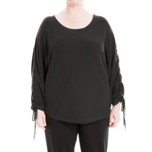 Max Studio $118 Cinched Dolman Sleeve Curved Hem Black Sweater Size 1X NEW